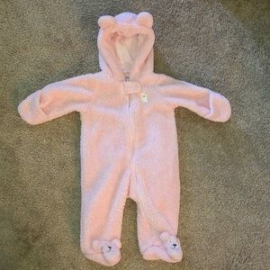 Pink fuzzy bear 3M baby girl bunting
